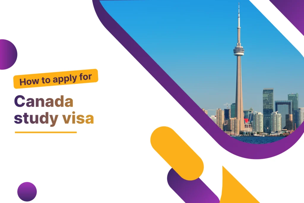 How to apply for a Canada study visa from Pakistan, with Toronto's CN Tower and city skyline.