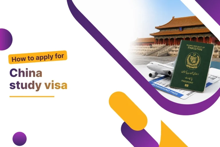 How to apply for a China study visa from Pakistan, a Pakistani passport and boarding pass with the Forbidden City in Beijing behind them.